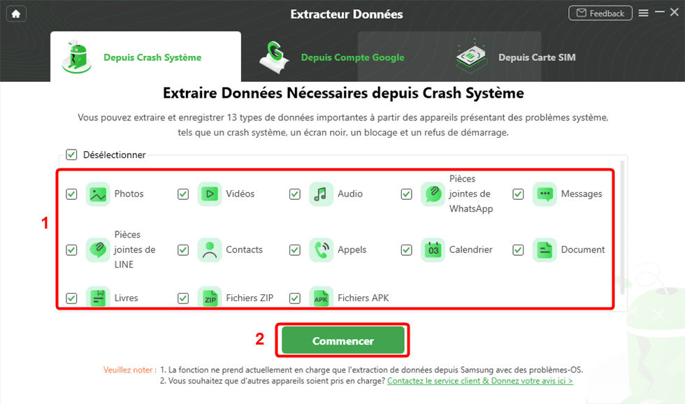 Choisissez les données à récupérer