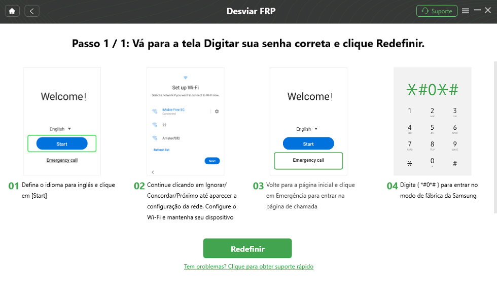 clique em “Redefinir” para começar a pular o bloqueio FRP