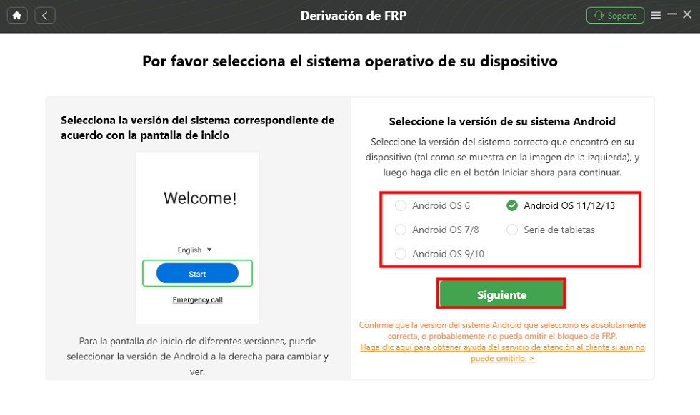 Selecciona la versión de Android y pincha en Siguiente – Bypass Celular Xiaomi
