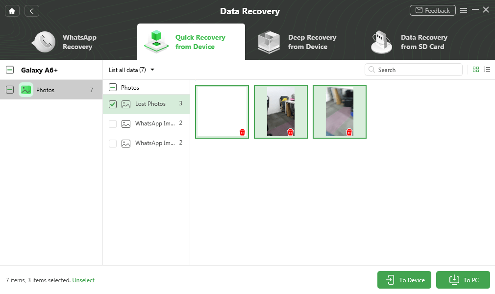 Preview and Select Deleted Photos to Retrieve