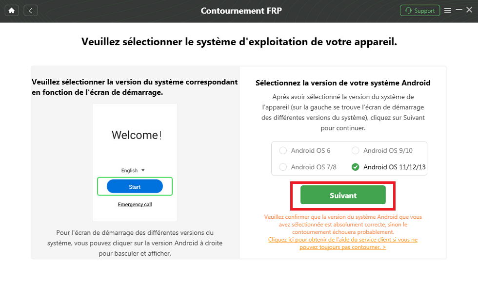 Choisissez la version Android