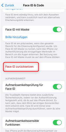 Face ID zurücksetzen
