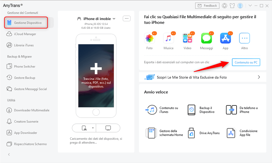 fare clic su contenuto su pc