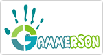 Green and blue logo with handprint
