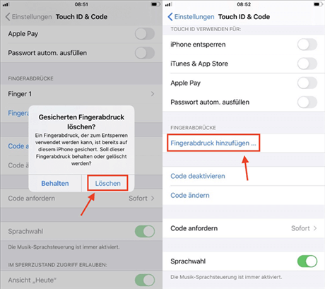 Gesicherten Fingerabdruck löschen
