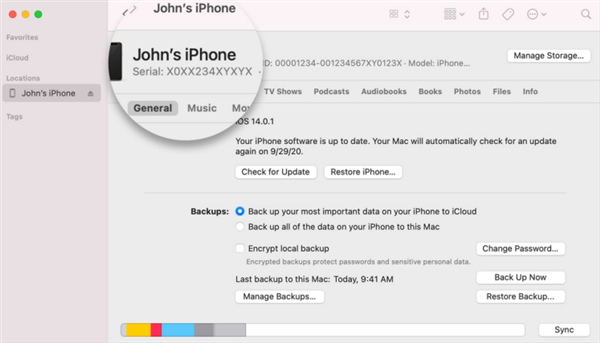 Get IMEI on iPhone via iTunes or Finder