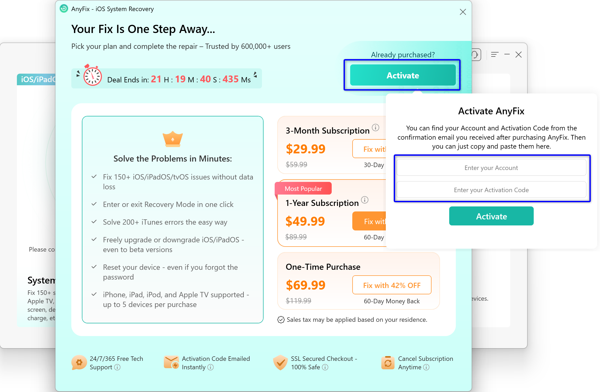 Enter Account and Activation Code