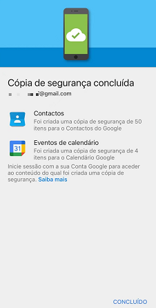 O backup dos dados é concluído