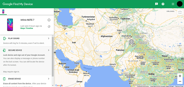 Erase Data on Find My Device