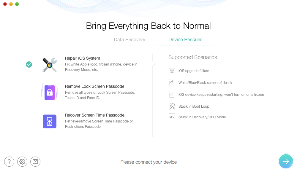 Enter Device Rescuer on PhoneRescue for iOS