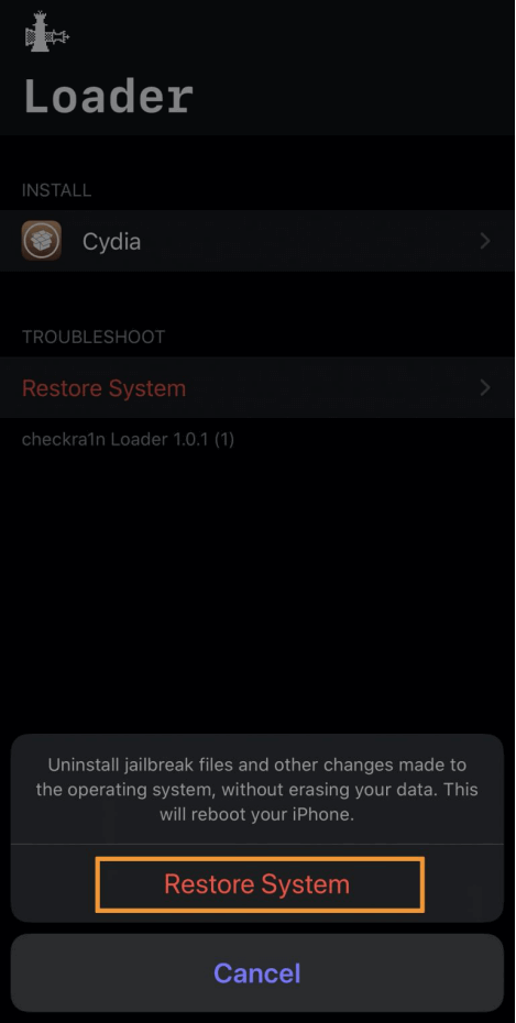 Click Restore System Button