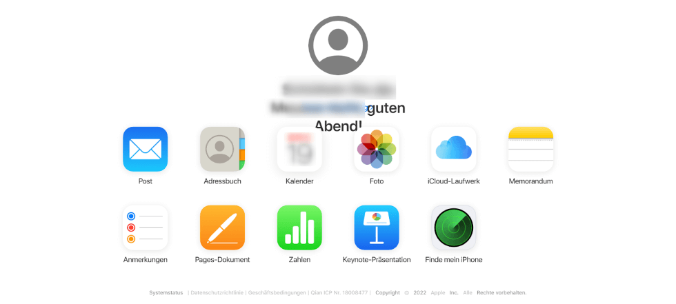 iCloud Benutzeroberfläche