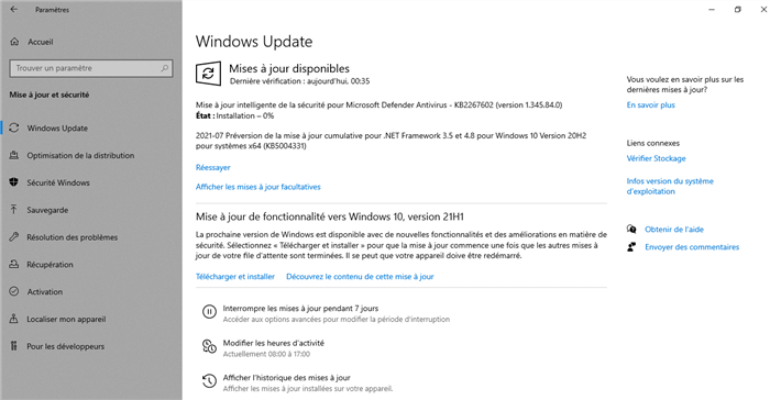 Mise à jour du Windows