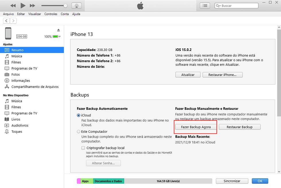Faça Backup do iPhone Usando iTunes