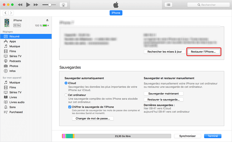 Cliquez sur Restaurer l'iPhone
