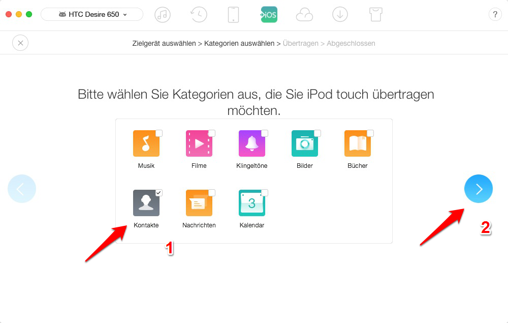 HTC Kontakte auf iPhone - Kontakte übertragen - Schritt 3