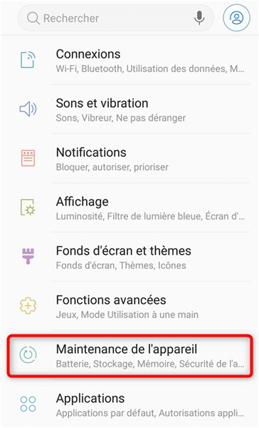 Accès aux paramètres de maintenance