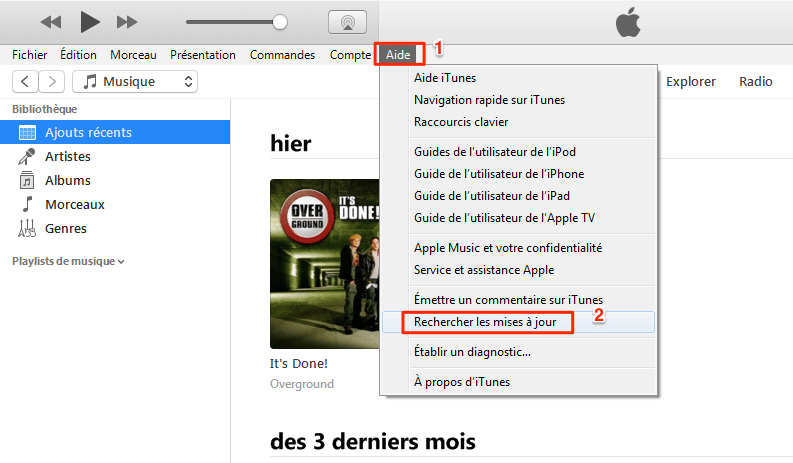 Rechercher les mises à jour iTunes sur PC
