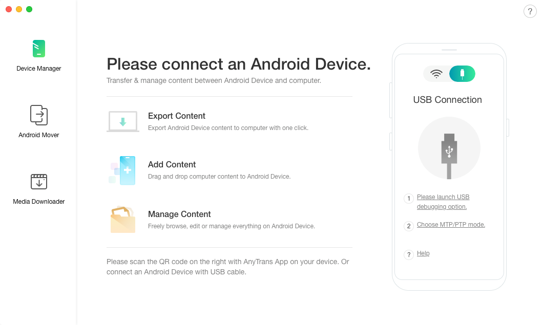 How to Move Music from SD Card to Phone with AnyTrans for Android - Step 1