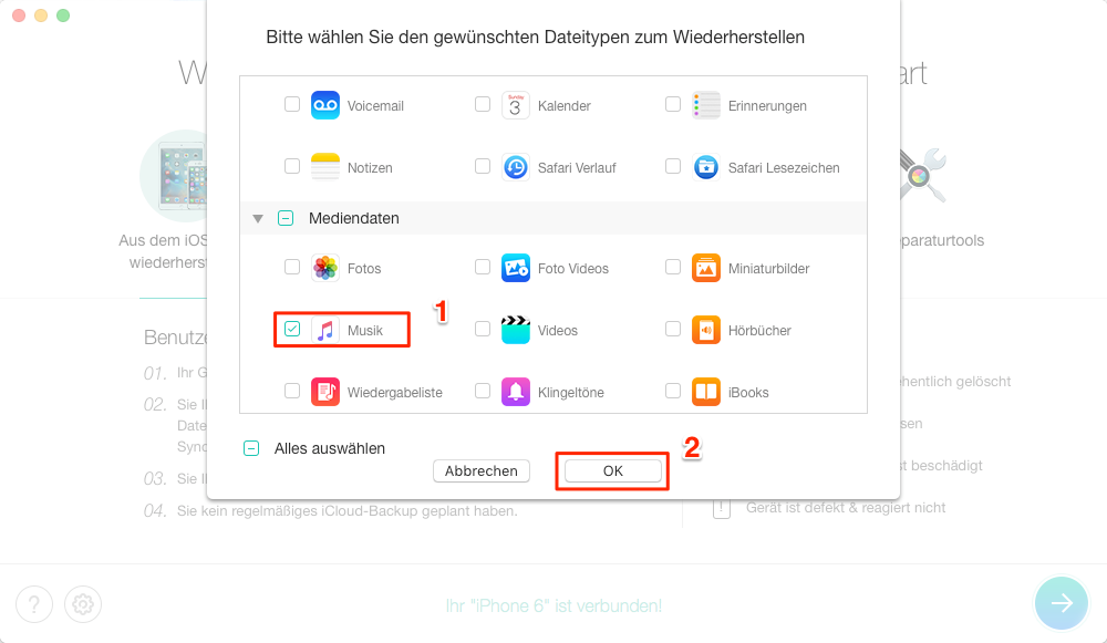 iPhone Musik wiederherstellen – Schritt 2