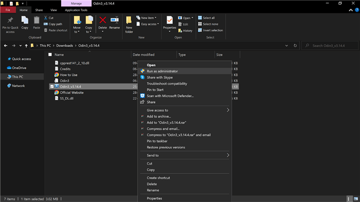 Open the Odin Software as Administrator