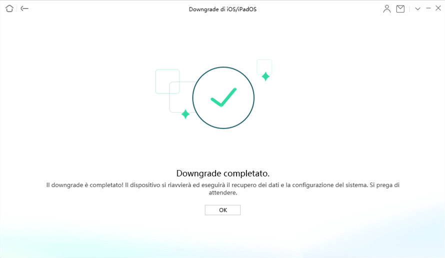 pagina di downgrade completata