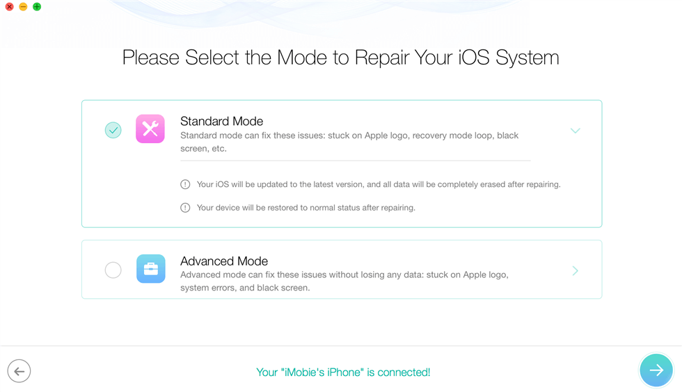 Select the Standard Mode