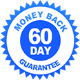 Badge bleu avec « Garantie 60 jours »