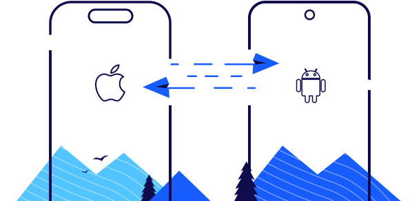Phone connected to mountain with arrow