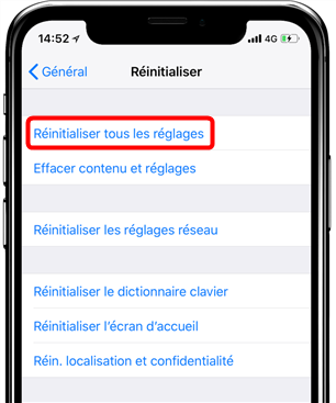 Réinitialiser tous les réglages sur iPhone