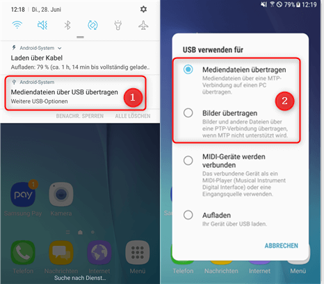 Samsung über USB-Kabel mit PC verbinden