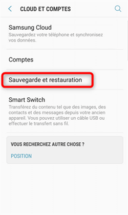 Accès au menu de sauvegarde