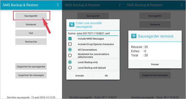 Sauvegarder SMS avec SMS Backup&Restore
