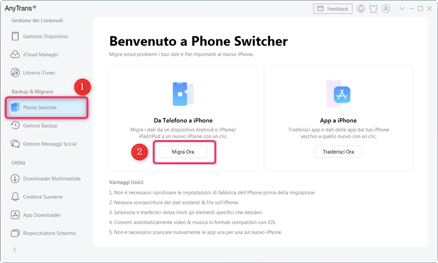 Scegli da Telefono a iPhone per migrare