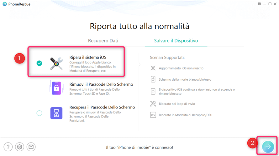 Scegli la modalità di riparazione del sistema iOS