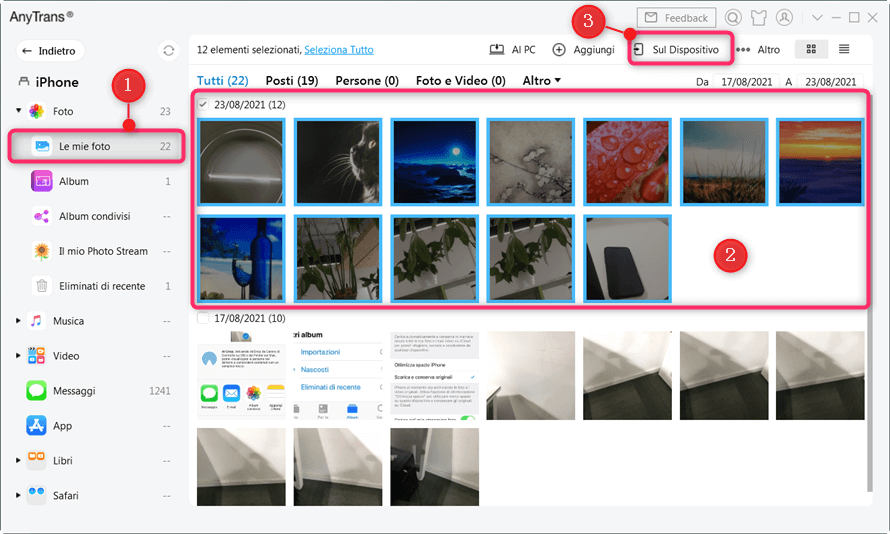Seleziona foto e invia a iPhone con facilità