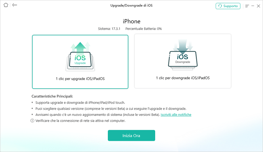 Scegli di aggiornare iOS