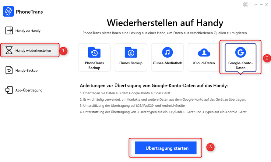 Sicherung wiederherstellen über PhoneTrans