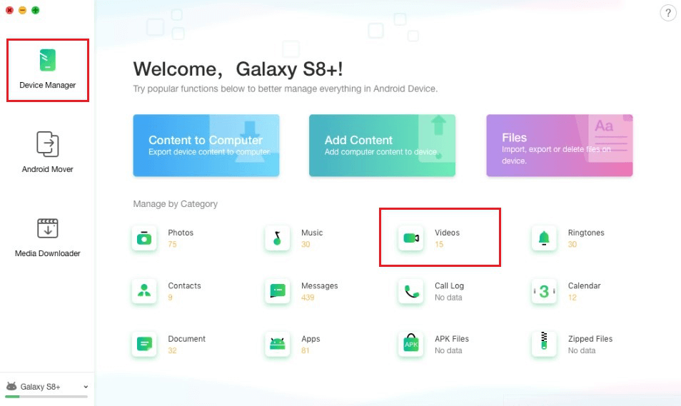 Click Videos Category to Start Manage