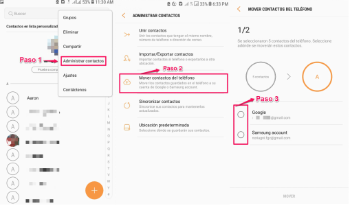 Mover contactos del teléfono