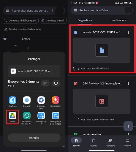 Transférer contact Android vers Android via Drive