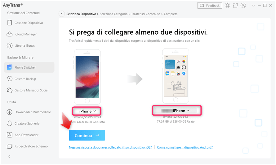 Trasferisci dati da un iPhone a un altro con AnyTrans