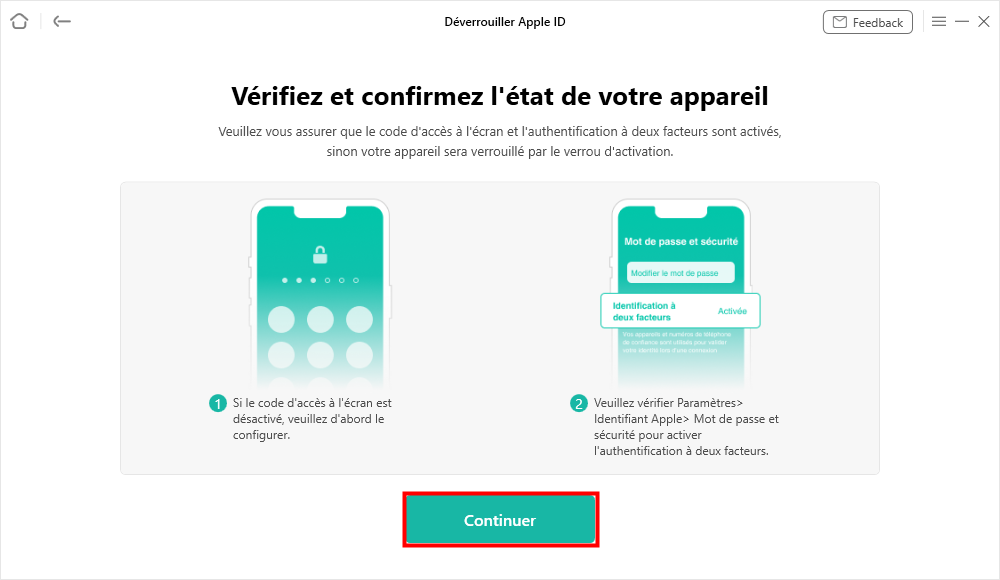 Assurez-vous que le code de Temps d'écran et l'authentification à deux facteurs sont activés