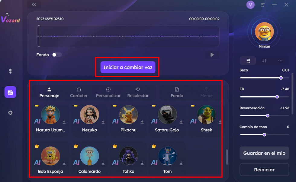 Modificar la voz grabado-cambiador de voz con efectos 