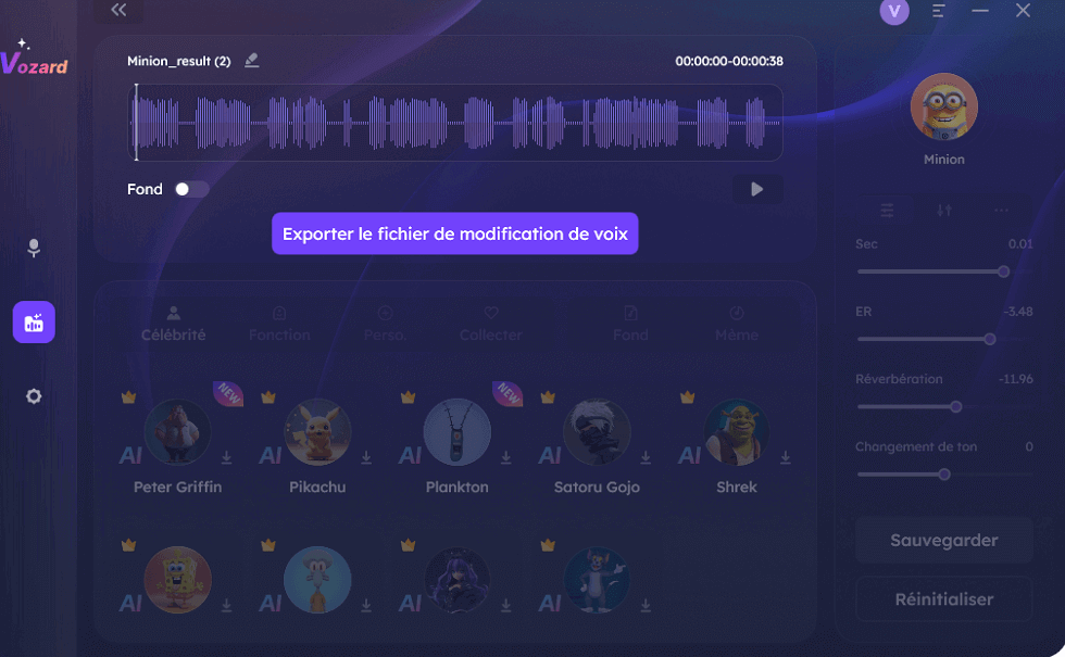 Exporter le fichier de modification de voix