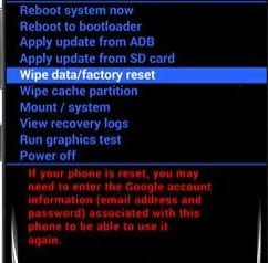 Wipe Data/Factory Reset